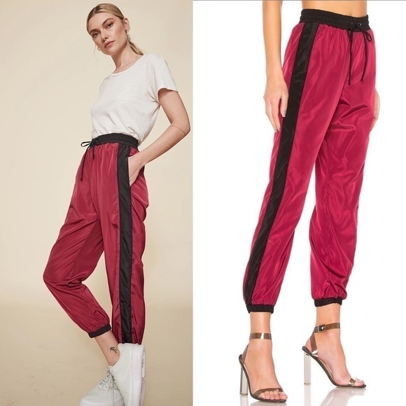 LPA Pants - LPA Womens Black Burgundy Gino Track Jogger Lightweight Windbreaker Pant Size S